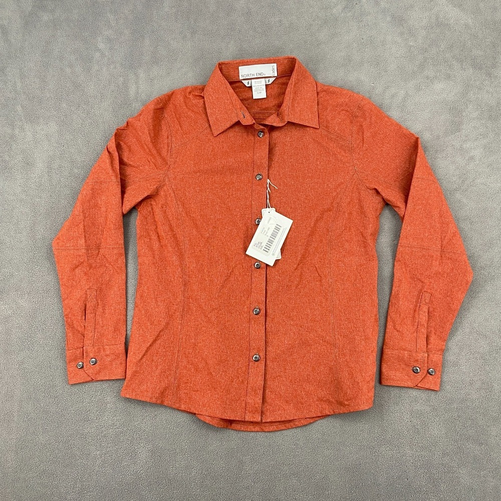 North End Shirt Women Small Rust Orange Performance Long Sleeve Casual Button Up